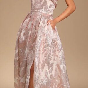 ALQUILER VESTIDO ROSA ESTRAPLES ESTAMPADO TALLE M