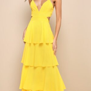 ALQUILER VESTIDO AMARILLO CAPAS TALLE M