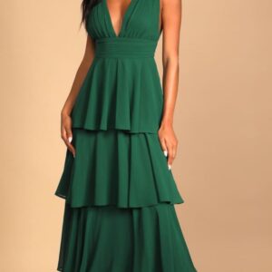 ALQUILER VESTIDO VERDE CAPAS TALLE M