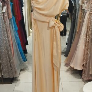 ALQUILER VESTIDO AMARILLO SEDA MOÑO TALLE P