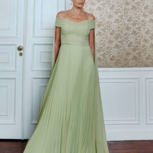 ALQUILER VERDE MENTA PLIZADO MANGA CAPAS TALLE G