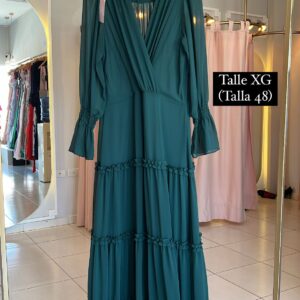 ALQUILER VESTIDO VERDE MUSGO MANGAS LARGAS TALLE XG