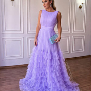 ALQUILER VESTIDO LAVANDA TUL CAPITAS EN FALDA TALLE M