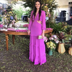 ALQUILER VESTIDO MAGENTA MANGAS LARGAS ESPALDA CRUZADA TALLE M