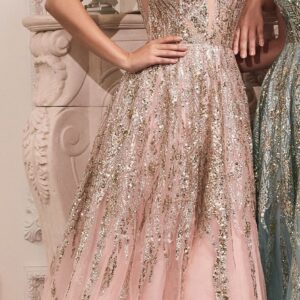 ALQUILER VESTIDO ROSA CON BRILLO TALLE P