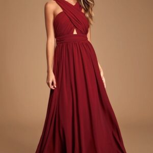 ALQUILER VESTIDO BORDO PECHO CRUZADO TALLE M