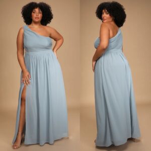 ALQUILER VESTIDO CELESTE 1 HOMBRO TALLE XG