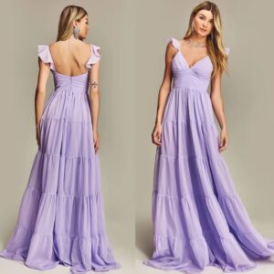 ALQUILER VESTIDO LAVANDA ALDEANA GASA TALLE M